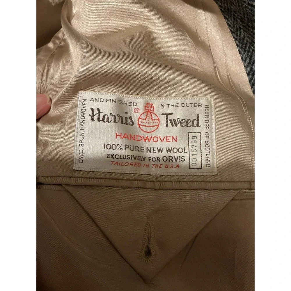 Orvis Harris Tweed Sport Coat Blazer Jacket VTG 46L READ Gray Herringbone USA